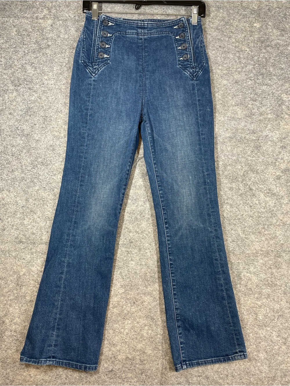 Mother Blue Denim Jeans Cotton Size 25 High Rise Sailor Button Flare Retro Chic